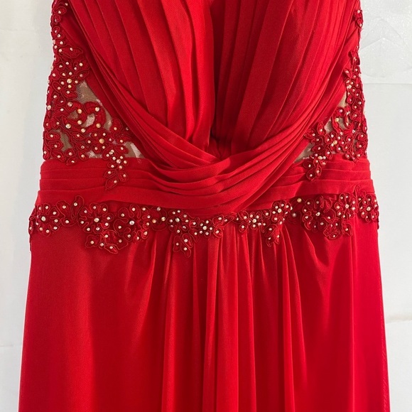 Red dress long Elegant Red Strapless Evening Gown size 6 womens beads lace - Picture 14 of 15